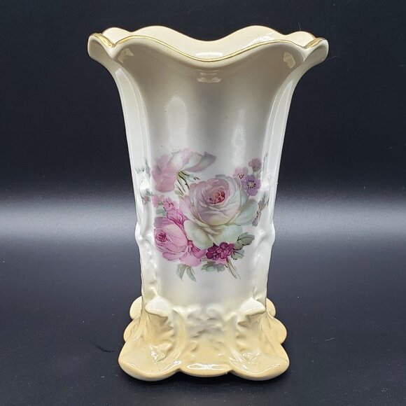 Old Foley by James Kent Pink White Rose Bouquet Ceramic Vase - Picture 1 of 13